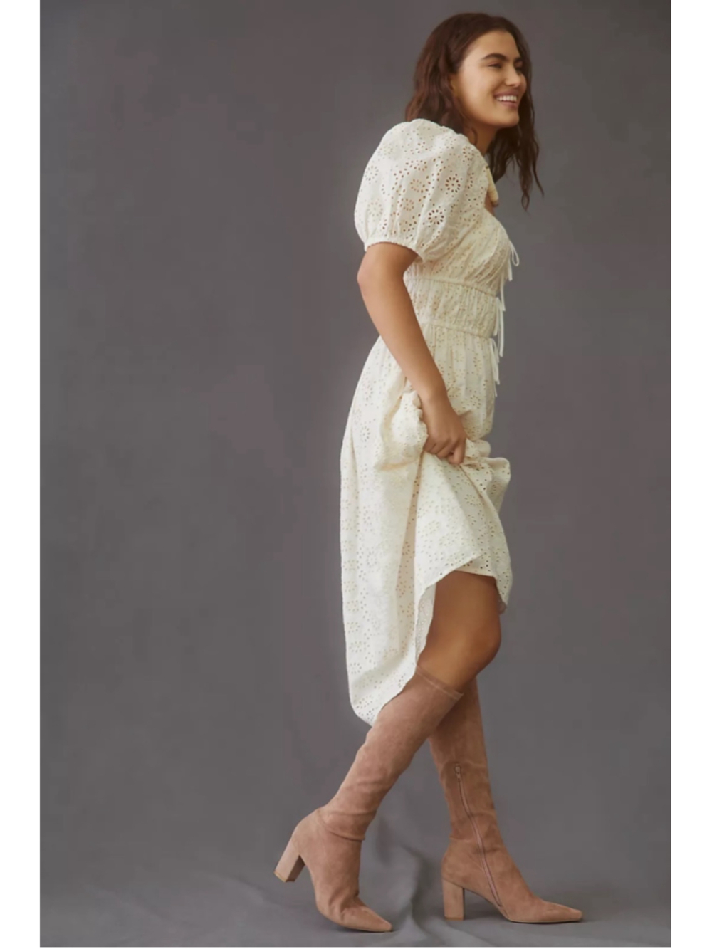 NWT Anthropologie Silent D Komass Knee High Boots Sand Wide 7–7.5 EU 38